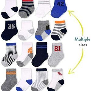 16 Pair Infant/Toddler Socks Sports Theme Socks (0-3M-12M) or  (12M- 4T)